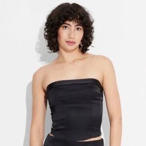 NWT Wild Fable Black Satin Strapless Top